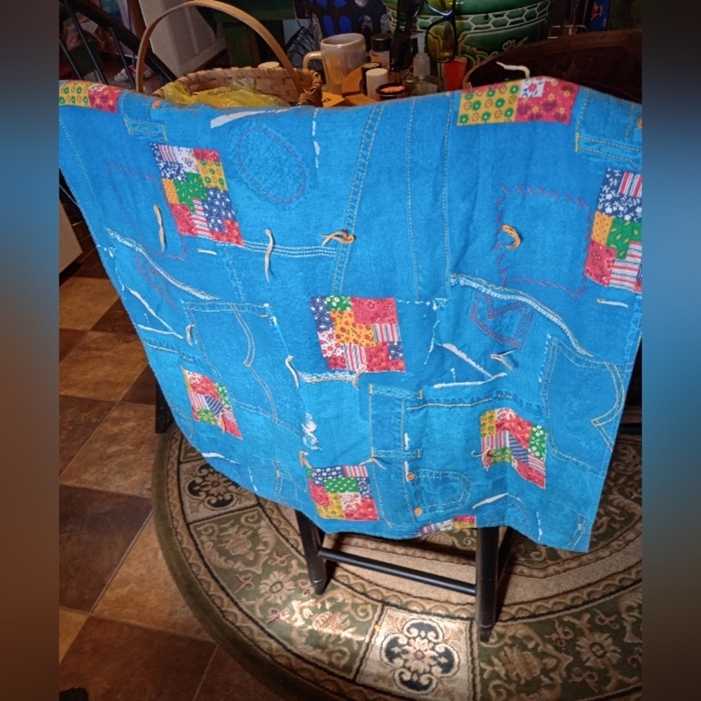 Vintage Blue Patchwork Jeans Baby Bed Handmade Quilt